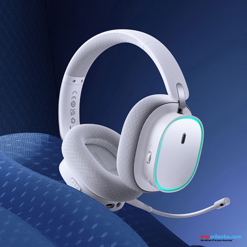 Baseus AeQur GH02 Gaming Wireless Headphones Moon White (Tri Mode connection, RGB light, Mic removable, includes USB & Type C dongels) (6M)